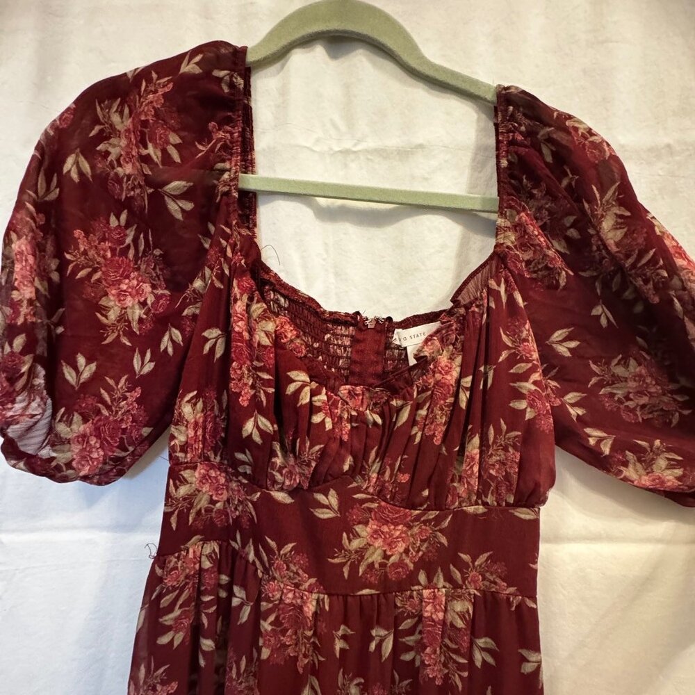 Altar'd State | Deane Floral Tiered Maxi Dress | Burgundy | Medium - Picture 2 of 7
